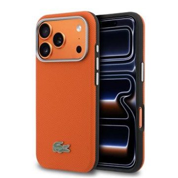 Lacoste PVC Petit Pique Semi Wrap MagSafe Case for iPhone 17 Pro Max Orange