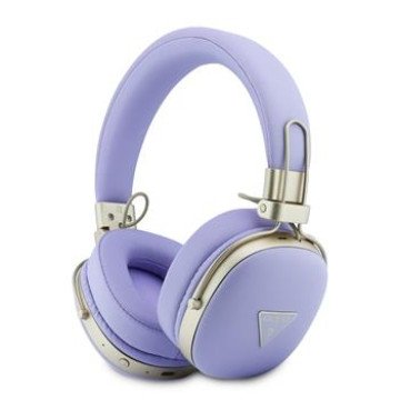 Guess PU Grained Triangle Gold Metal Logo ENC Wireless Headphone Purple