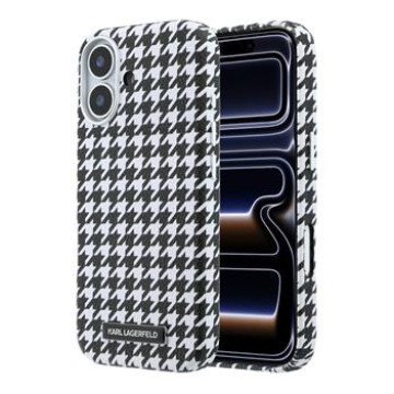 Karl Lagerfeld PU Houndstooth Resin Plate MagSafe Case for iPhone 17 Black