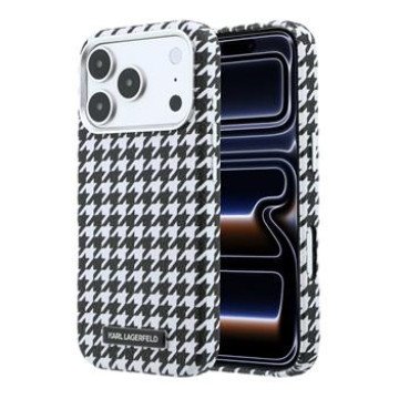 Karl Lagerfeld PU Houndstooth Resin Plate MagSafe Case for iPhone 17 Pro Black