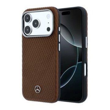 Mercedes PU Leather Wood Semi Wrap MagSafe Case for iPhone 17 Pro Max Camel Mercedes PU Leather Wood Semi Wrap MagSafe Case for iPhone 17 Pro Max Camel