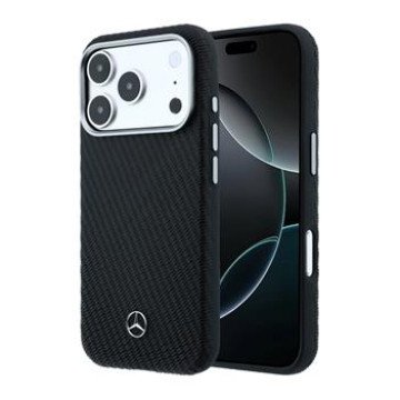 Mercedes PU Leather Wood Semi Wrap MagSafe Case for iPhone 17 Pro Max Black Mercedes PU Leather Wood Semi Wrap MagSafe Case for iPhone 17 Pro Max Black