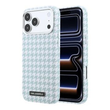 Karl Lagerfeld PU Houndstooth Resin Plate MagSafe Case for iPhone 17 Pro Max Blue
