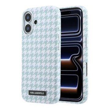 Karl Lagerfeld PU Houndstooth Resin Plate MagSafe Case for iPhone 17 Blue