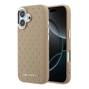 Karl Lagerfeld PU Perforated Gold Dots MagSafe Case for iPhone 17 Beige