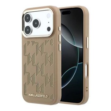Karl Lagerfeld PU Perforated Monogram MagSafe Case for iPhone 17 Pro Beige