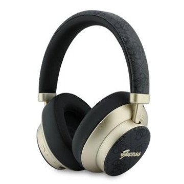 Guess PU 4G Gold Script Metal Logo ENC Wireless Earphones Black