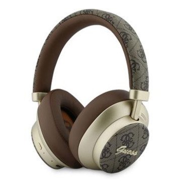 Guess PU 4G Gold Script Metal Logo ENC Wireless Earphones Brown