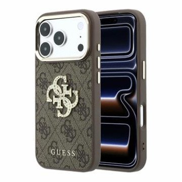 Guess PU 4G Strass Metal Logo Case for iPhone 18 Pro Brown