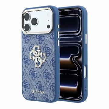 Guess PU 4G Strass Metal Logo Case for iPhone 18 Pro Max Blue