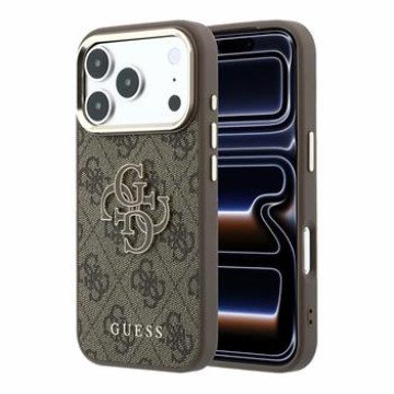 Guess PU 4G Resin Metal Logo Case for iPhone 18 Pro Brown