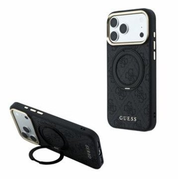 Guess PU 4G Ring Stand MagSafe Case for iPhone 18 Pro Max Black