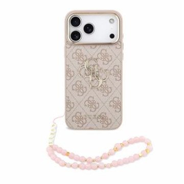 Guess PU 4G Metal Logo Strap Case for iPhone 18 Pro Max Pink