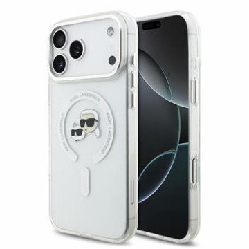 Karl Lagerfeld IML K&CH Heads Metal Frame MagSafe Case for iPhone 18 Pro Max White