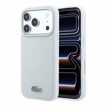 Lacoste PVC Iconic Petit Pique Metal Logo MagSafe Case for iPhone 18 Pro Light Grey
