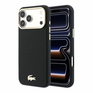Lacoste PU Leather Champs Elysees Gold Logo MagSafe Case for iPhone 18 Pro Max Black