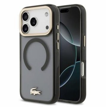Lacoste IML Shockproof Petit Pique Gold Logo MagSafe Case for iPhone 18 Pro Black