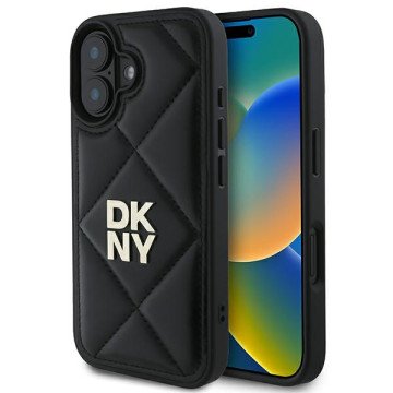DKNY Quilted Stack Logo iPhone 16 Case - Black DKNY Quilted Stack Logo iPhone 16 Case - Black