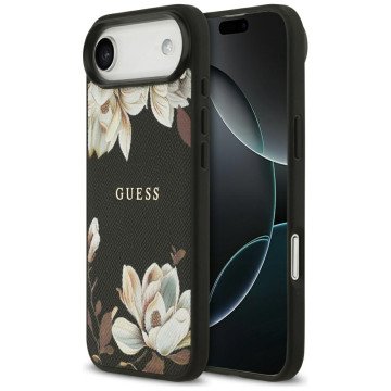 Guess Grained Flowers Classic Logo MagSafe case for iPhone Air - black