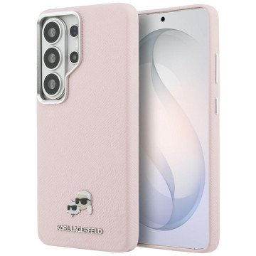 Karl Lagerfeld Saffiano KC Metal Logo MagSafe Case for Samsung Galaxy S26 Ultra - Pink
