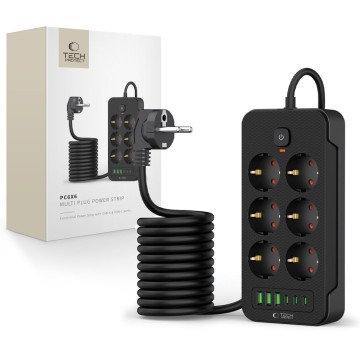 Tech-Protect PC6X6 Power Strip 6 Sockets 240V + 3xUSB-A + 3xUSB-C 200cm - Black Tech-Protect PC6X6 Power Strip 6 Sockets 240V + 3xUSB-A + 3xUSB-C 200cm - Black
