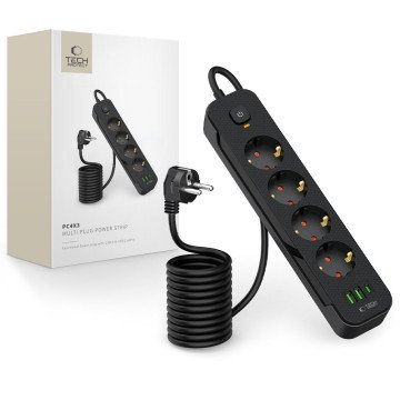 Tech-Protect PCL4X3 Power Strip 4 Sockets 240V + 2xUSB-A + 1xUSB-C 200 cm - Black Tech-Protect PCL4X3 Power Strip 4 Sockets 240V + 2xUSB-A + 1xUSB-C 200 cm - Black