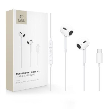 Tech-Protect Ultraboost Core G2 USB-C Headphones - White Tech-Protect Ultraboost Core G2 USB-C Headphones - White