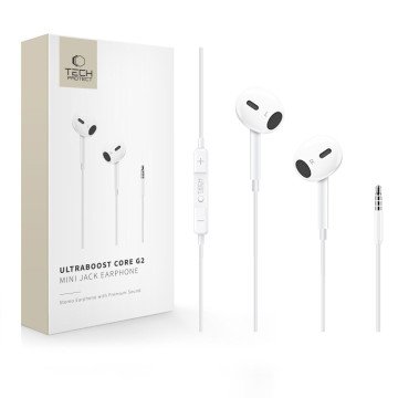 Tech-Protect Ultraboost Core G2 Mini Jack Headphones - White Tech-Protect Ultraboost Core G2 Mini Jack Headphones - White