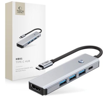 Tech-Protect HB01 HUB Adapter 5in1 USB-C + USB3.0 + HDMI 4K 60Hz + PD100W - gray Tech-Protect HB01 HUB Adapter 5in1 USB-C + USB3.0 + HDMI 4K 60Hz + PD100W - gray