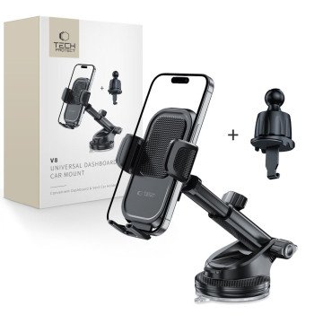 Tech-Protect V8 Car Holder for Dashboard, Windshield or Air Vent Mount - Black