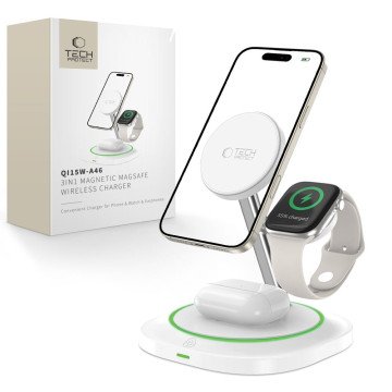 Tech-Protect QI15W-A46 3in1 Magnetic MagSafe Inductive Charger - White