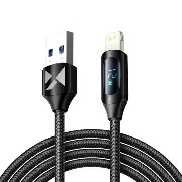 USB-A Cable - Lightning Wozinsky WUALC2 with LED Display 2.4A 2m - Black USB-A Cable - Lightning Wozinsky WUALC2 with LED Display 2.4A 2m - Black