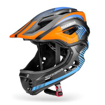 Rockbros TT-32SOBL-M children's bicycle helmet with removable chinbar, size M - black and orange