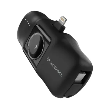 Wozinsky WF16-YLS 5000mAh 15W Lightning Mini Power Bank with Built-in USB-C Cable and Apple Watch Charger - Black