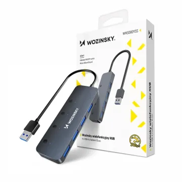Wozinsky WHS080YSS 4x USB-A 3.0 Hub with Individual Switches, Aluminum, with 15 cm USB-A Cable - Gray Wozinsky WHS080YSS 4x USB-A 3.0 Hub with Individual Switches, Aluminum, with 15 cm USB-A Cable - Gray