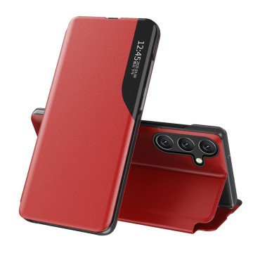 Eco Leather View Case for Samsung Galaxy S24 FE with flap and stand - red