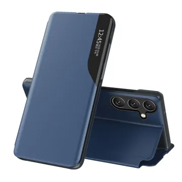 Eco Leather View Case elegant case with flap and stand for Samsung Galaxy S25 Edge - blue