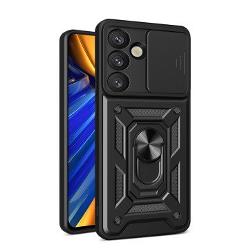 Hybrid Armor Camshield Case with Stand and Camera Cover for Realme P3 5G - Black