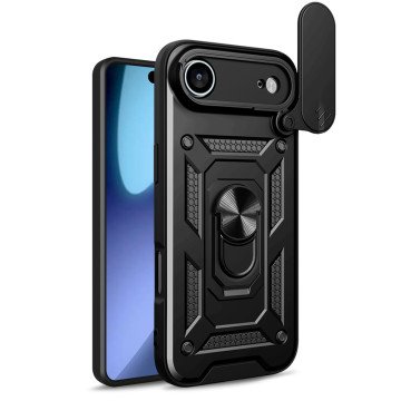 Hybrid Armor Camshield iPhone Air Case with Stand and Camera Cover - Black