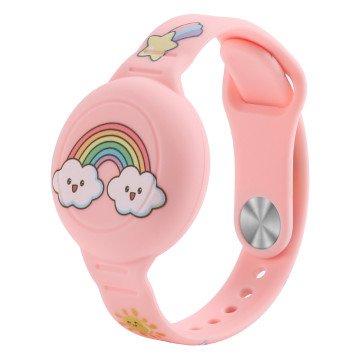 AirTag Case Wristband Silicone Wristband for Kids - Pink with Rainbow AirTag Case Wristband Silicone Wristband for Kids - Pink with Rainbow