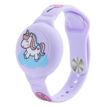 AirTag Case Wristband Silicone Wristband for Kids - Purple with Unicorn AirTag Case Wristband Silicone Wristband for Kids - Purple with Unicorn