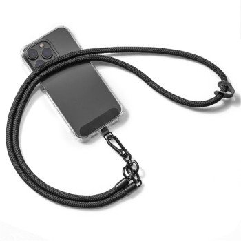 Neck and shoulder phone lanyard 120 cm with metal buckle - black