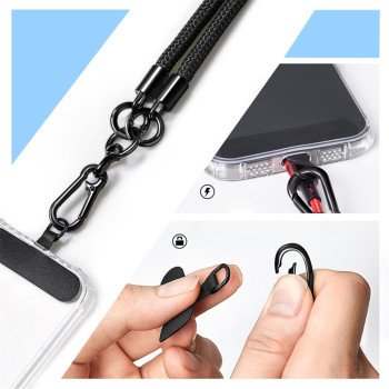 Neck and shoulder phone lanyard 120 cm with metal buckle - black