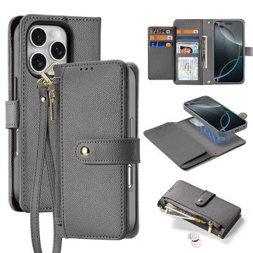 Dux Ducis Lawa iPhone 16 Pro Leather Case with Detachable Magnetic Wallet - Gray Dux Ducis Lawa iPhone 16 Pro Leather Case with Detachable Magnetic Wallet - Gray