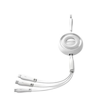 Joyroom Colorful Series S-A40 Cable Retractable 3in1 USB-A - USB-C / Lightning / Micro USB 1m - White - OUTLET