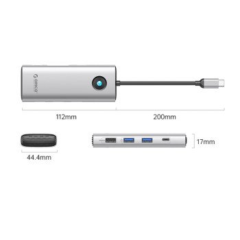 Orico PW11 8in1 USB-C Docking Station 2x USB-A 3.0 1x USB-A 2.0 1x USB-C 3.0 1x USB-C PD 100W 1x HDMI 4K 60Hz 1x VGA 1080P 60Hz 1x RJ45 Gigabit Ethernet - Silver
