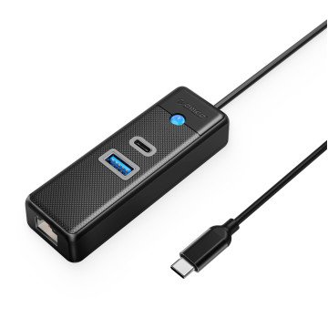 Orico PWCUR-C3 3-port USB Hub 1x USB-A 3.0 1x USB-C 3.0 1x RJ45 Gigabit Ethernet 1 m - Black