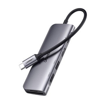 Ugreen CM195 ​​6in1 adapter USB-C - HDMI / 2x USB-A 3.0 / USB-C PD / SD / TF reader - gray