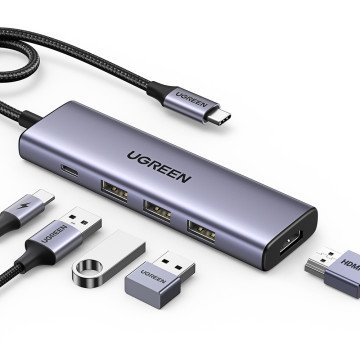 HUB Ugreen CM511 15597 5in1 USB-C - USB-C PD / HDMI / 3x USB-A 3.0 - gray HUB Ugreen CM511 15597 5in1 USB-C - USB-C PD / HDMI / 3x USB-A 3.0 - gray