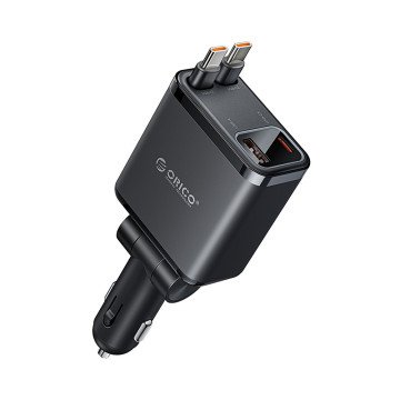 Orico Twin Reach 45W USB-A + USB-C Car Charger with Two Retractable USB-C Cables - Black Orico Twin Reach 45W USB-A + USB-C Car Charger with Two Retractable USB-C Cables - Black
